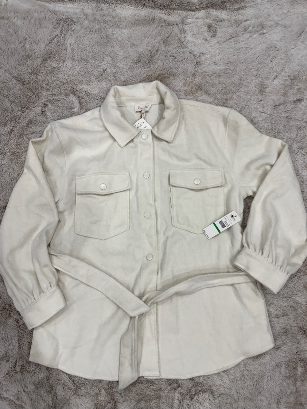 Cream Button-Front Belted Shacket